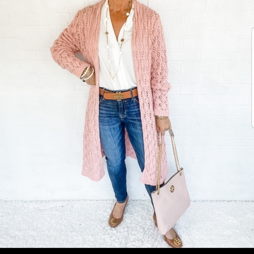 Leo & Nicole Pink Crochet Cardigan Medium